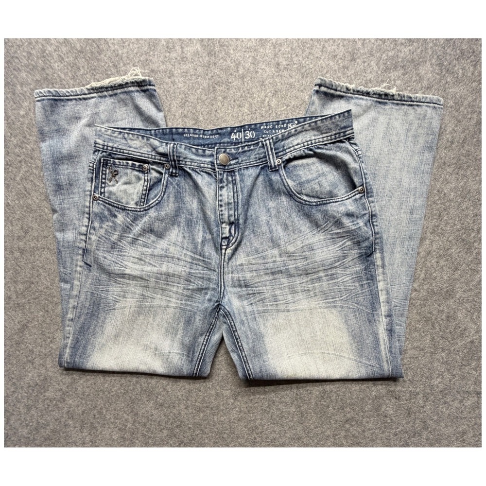 Marc Ecko Cut & Sew Relaxed Straight Jeans Mens 40x30 Light Wash Blue Y2K